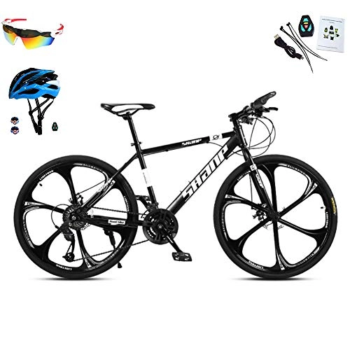 Mountain Bike : AI-QX Biciclette 26'' Uomini Donne, Mountain Bike MTB Alluminio con Ruota Integrata con Sei Coltelli, 30 velocità, Doppio Freno A Disco, Nero