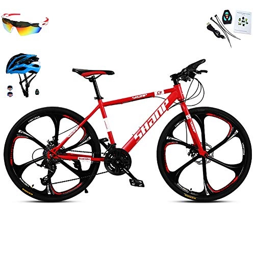 Mountain Bike : AI-QX Biciclette 26'' Uomini Donne, Mountain Bike MTB Alluminio con Ruota Integrata con Sei Coltelli, 30 velocità, Doppio Freno A Disco, Rosso