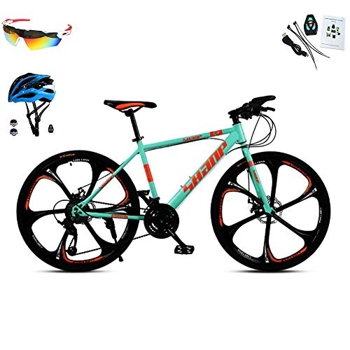 Mountain Bike : AI-QX Biciclette 26'' Uomini Donne, Mountain Bike MTB Alluminio con Ruota Integrata con Sei Coltelli, 30 velocità, Doppio Freno A Disco, Verde