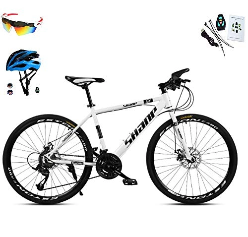 Mountain Bike : AI-QX Unisex Mountain Bike 30 velocità Telaio in Acciaio ad Alto tenore di Carbonio 26 Pollici Freno a Doppio Disco Ruote, Bianca