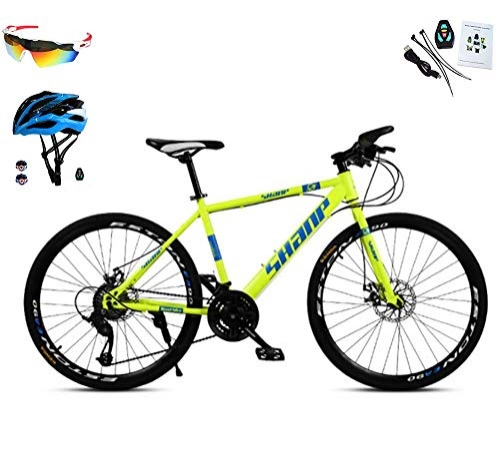 Mountain Bike : AI-QX Unisex Mountain Bike 30 velocità Telaio in Acciaio ad Alto tenore di Carbonio 26 Pollici Freno a Doppio Disco Ruote, Giallo
