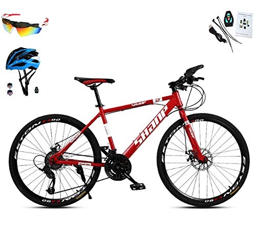 Mountain Bike : AI-QX Unisex Mountain Bike 30 velocità Telaio in Acciaio ad Alto tenore di Carbonio 26 Pollici Freno a Doppio Disco Ruote, Rosso