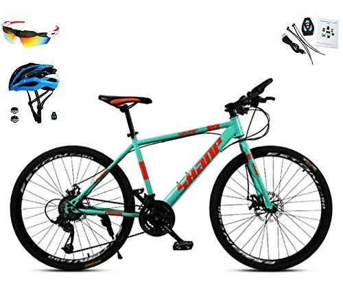 Mountain Bike : AI-QX Unisex Mountain Bike 30 velocità Telaio in Acciaio ad Alto tenore di Carbonio 26 Pollici Freno a Doppio Disco Ruote, Verde