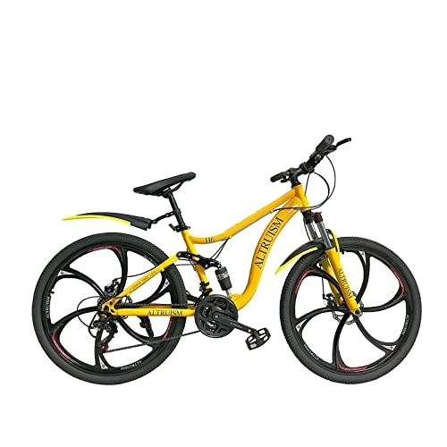 Mountain Bike : ALTRUISM Mountain bike bicicletta 26 pollici Shimano 21 velocità doppio freno a disco sospensione completa MTB 6 raggi ruote per uomo e donna (giallo)