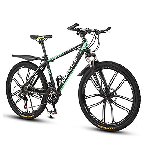 Mountain Bike : B-D Mountain Bike da Uomo 26 Pollici, Mountain Bike A 21 velocità Bicicletta per Adulti Freni A Doppio Disco Acciaio al Carbonio Bicicletta da Fuoristrada, Verde