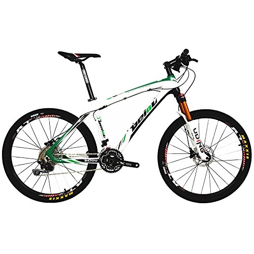 Mountain Bike : BEIOU® in Fibra di Carbonio Mountain Bike Hardtail MTB Shimano Deore M610 30 velocità Ultralight 10.8 kg RT 26 Professionale Esterno Cable Routing Toray T800 CB005, Donna, Green