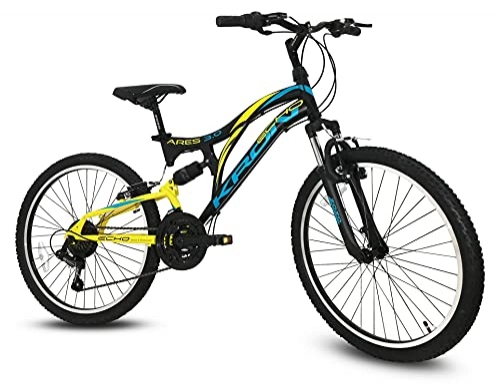 Mountain Bike : Bici Bicicletta MTB Ares 3.0 Kron 24'' Pollici BIAMMORTIZZATA 21 Velocita' Shimano Mountain Bike REVO Freni V-Brake (Giallo)