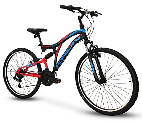 Mountain Bike : Bici Bicicletta MTB Ares 3.0 Kron 26'' Pollici BIAMMORTIZZATA 21 Velocita' Shimano Mountain Bike REVO Freni V-Brake (Rosso)