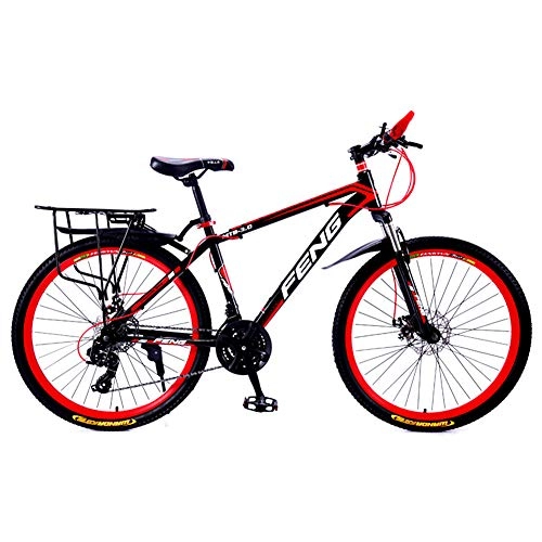 Mountain Bike : Bici da Mountain da Uomo, Hardtail Mountain Bike, Ammortizzatore Forcella Ammortizzata MTB Ingranaggi Doppi Freni A Disco Biciclette, Black Red, 26inch 24speed