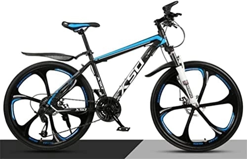 Mountain Bike : Bicicletta, Mountain Bike in Acciaio ad Alto tenore di Carbonio 26 Pollici Ruota a Raggi Doppia Sospensione, MTB da Uomo (Color : Black Blue, Size : 30 Speed)