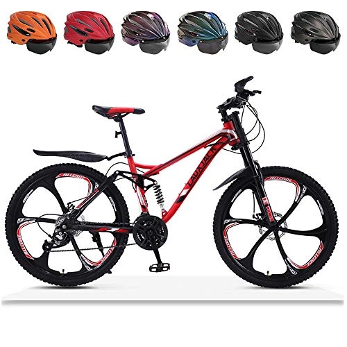 Mountain Bike : Bicicletta Sportiva da Montagna, Mountain Bike da 26 Pollici 21-27 velocità Uomini E Donne Fuoristrada da Corsa Doppia Bicicletta Ammortizzante (Casco Colore Casuale Gratuito)