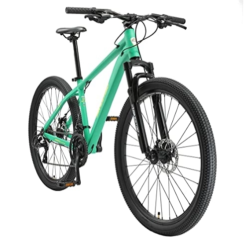 Mountain Bike : BIKESTAR Hardtail Mountain Bike in alluminio, freni a disco, 27.5" | Bicicletta MTB telaio 16" cambio Shimano a 21 velocità, sospensioni | Verde Giallo