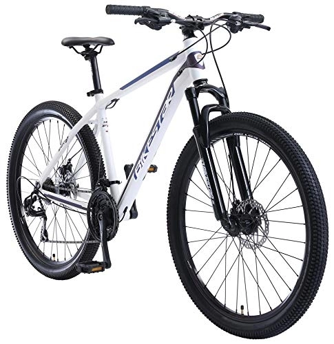 Mountain Bike : BIKESTAR Hardtail Mountain Bike in Alluminio, Freni a Disco, 27.5" | Bicicletta MTB Telaio 18" Cambio Shimano a 21 velocità, sospensioni | Bianco