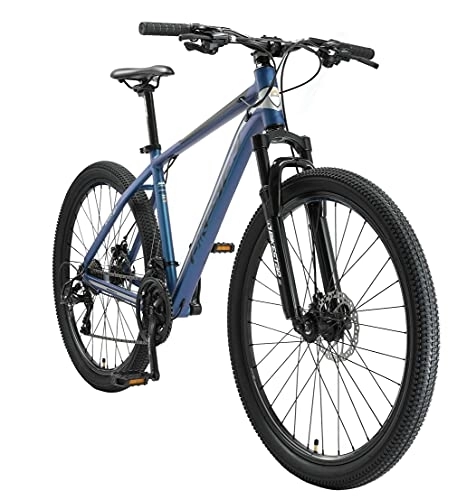 Mountain Bike : BIKESTAR Hardtail Mountain Bike in Alluminio, Freni a Disco, 27.5" | Bicicletta MTB Telaio 18" Cambio Shimano a 21 velocità, sospensioni | Blu Argento