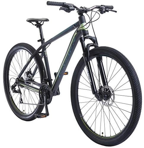 Mountain Bike : BIKESTAR Hardtail Mountain Bike in Alluminio, Freni a Disco, 29" | Bicicletta MTB Telaio 19" Cambio Shimano a 21 velocità, sospensioni | Nero Verde