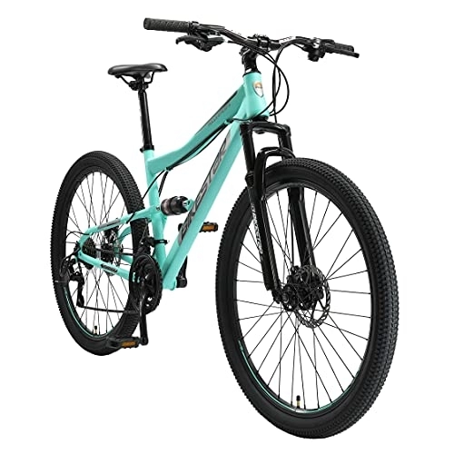 Mountain Bike : BIKESTAR MTB Mountain Bike Sospensione Completa 27.5", Freni a Disco| Bicicletta MTB Telaio 17" Cambio Shimano a 21 velocità | Menta