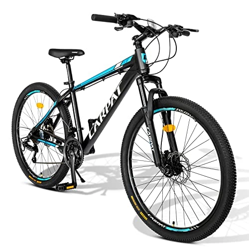 Mountain Bike : Carpat Sport Mountain bike in alluminio da 29 pollici, cambio a 21 marce, freno a disco, bicicletta adatta per adulti, in alluminio, MTB, nero e blu