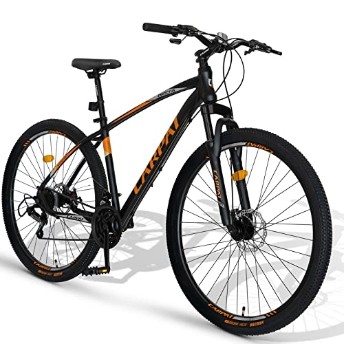 Mountain Bike : Carpat Sport Mountain bike in alluminio da 29 pollici, cambio Shimano a 21 marce, freni a disco doppio, bicicletta adatta per adulti, in alluminio, MTB, uomini e donne, nero e arancione