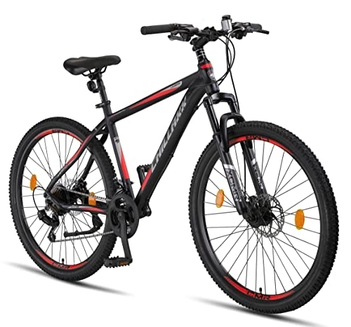 Mountain Bike : Chillaxx Bike Legend Alluminio 24, 26, 27, 5, 29 pollici, Shimano Mountain Bike MTB Bicicletta per ragazzi ragazze uomini e donne 21 marce, cambio bici da uomo e donna 27, 5 pollici, freno a disco nero-rosso