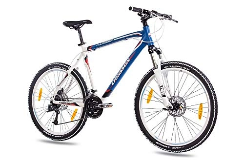 Mountain Bike : CHRISSON '26 pollici MTB Mountain Bike Bicicletta allweger Alu con 24 G Deore Blu Bianco Opaco, 53 cm