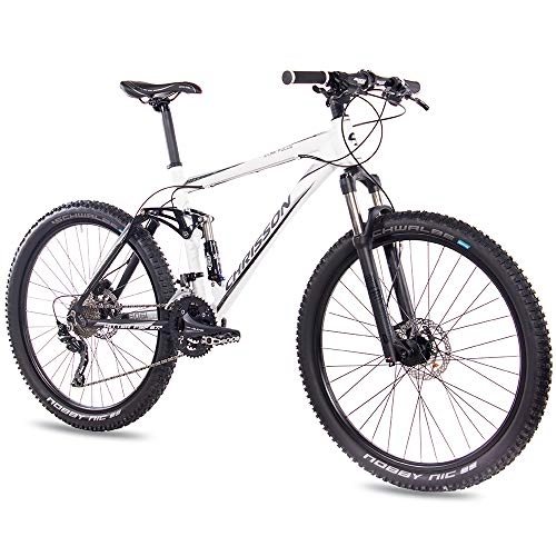 Mountain Bike : CHRISSON Mountain bike da 27, 5 pollici, Fully, con griglia FSF, bianco e nero, sospensioni integrali, mountain bike