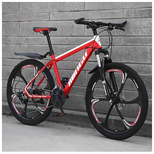 Mountain Bike : Cwzy, mountain bike da 24 pollici, bici da uomo e donna, in acciaio al carbonio, guida a 30 velocità, mountain bike su tutti i terreni con doppio freno a disco, 21 Vitess, rosso a 6 raggi