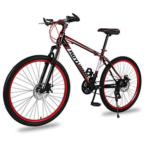 Mountain Bike : CXQ 26 Pollici Mountain Bike, Bicicletta da Corsa per Uomo con Doppio Freno a Disco Bicicletta da Strada con Telaio in Acciaio ad Alto tenore di Carbonio, 21 velocità, Rosso