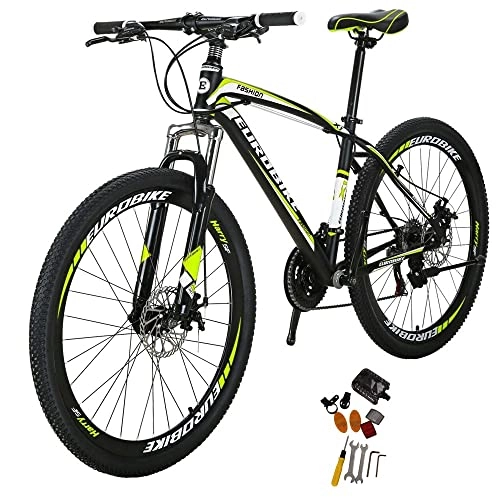 Mountain Bike : Eurobike Mountain Bike da uomo, 27, 5 cm, per adulti, da uomo e donna, MTB, 21 velocità, X1 (giallo)