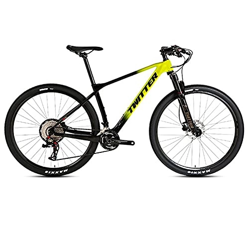 Mountain Bike : EWYI 27.5 / 29'' Mountain Bike, MTB in Fibra Carbonio, Bicicletta per Studenti Cross Country a velocità Variabile con Assorbimento degli Urti, Pedali Antiscivolo Montagna I Black Yellow-27.5