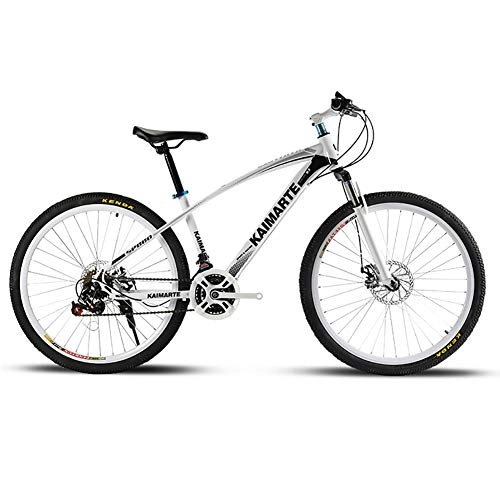 Mountain Bike : FJW Unisex Sospensione Mountain Bike 24 Pollici Telaio in Acciaio ad Alto tenore di Carbonio 21 / 24 / 27 velocit con i Freni a Disco, White, 21Speed