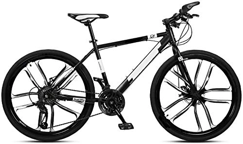 Mountain Bike : HFM Mountain Bike da 26 Pollici, Mountain Bike Hardtail con Freno a Doppio Disco, Sedile Regolabile per Bicicletta, Telaio in Acciaio al Carbonio, 10 Razze, Nero, 24 Speed