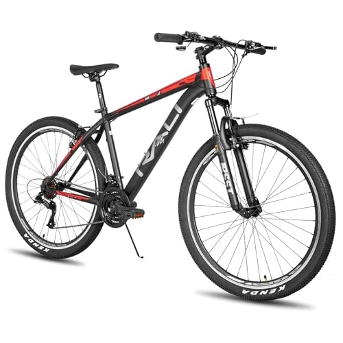 Mountain Bike : HH HILAND RALI Tierra 27, 5 pollici, mountain bike Hardtail, telaio in acciaio leggero a 21 marce, freno a V, mountain bike, adatto per uomo e donna, nero / rosso