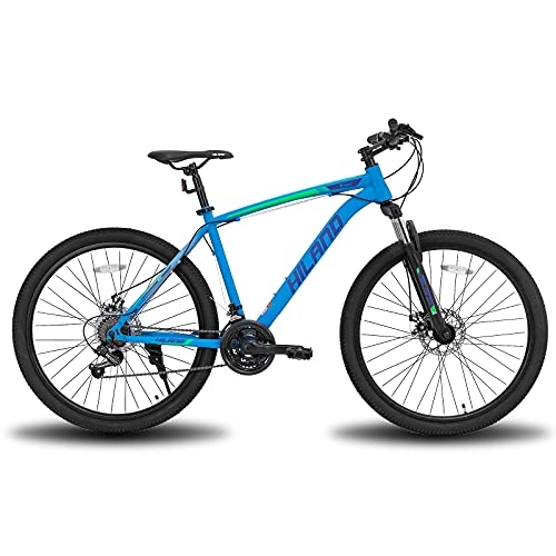 Mountain Bike : Hiland - Mountain bike da 26 / 27, 5 pollici, con telaio in acciaio, forcella ammortizzata per bicicletta, “Urban Commuter City”, colore blu