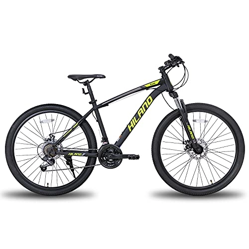 Mountain Bike : Hiland Mountain bike da 26 27, 5 pollici, con telaio in acciaio, forcella ammortizzata per bicicletta, Urban Commuter City, colore: nero e giallo…