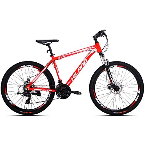 Mountain Bike : Hiland Mountain bike in alluminio, 26", 24 velocità, con freno a disco Shimano, misura 18, colore: rosso