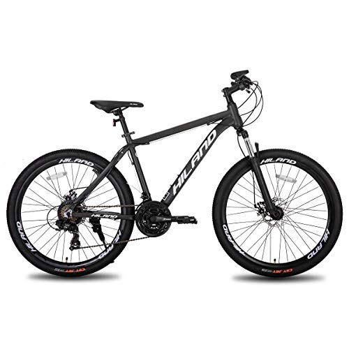 Mountain Bike : Hiland Mountain bike in alluminio, 26 pollici, 24 velocità, con freno a disco Shimano, misura 18, colore grigio…