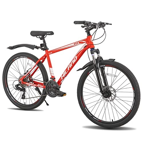 Mountain Bike : HILAND Mountain Bike in Alluminio 26 Pollici con Cambio Shimano 24 Velocità, MTB con Freni a Disco, Bicicletta per Gioventù, Rosso