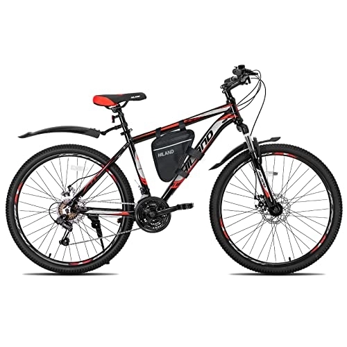 Mountain Bike : Hiland Mountain bike MTB 26 pollici con borsa telaio 432 mm telaio in alluminio freno a disco ruote per ragazzi bicicletta uomo donna bicicletta monopezzo nero e rosso