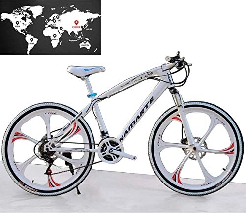 Mountain Bike : HongLianRiven - Mountain bike per uomo e donna, 26 pollici, 27 velocità, una ruota, doppio freno a disco, ammortizzazione, bicicletta per studenti, colore: Bianco 7-14