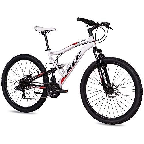 Mountain Bike : KCP ATTACK - Mountain Bike unisex con cambio Shimano 21 rapporti, nero e bianco, 27, 5