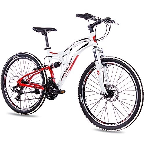 Mountain Bike : KCP Mountain Bike 26 pollici – MTB Fairbanks bianco rosso – completamente sospensioni per ragazzi, mountain bike, unisex, per ragazzi e donne, MTB Fully con cambio Shimano a 21 marce