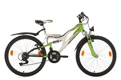 Mountain Bike : KS Cycling Bici bambino Mountainbike Fully 24“ Zodiac bianco-verde 38 cm