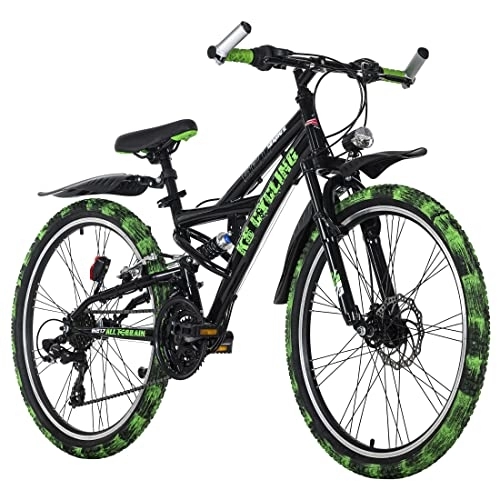 Mountain Bike : KS Cycling, Mountain bike ATB Fully 24'' Crusher nero-verde RH 36cm Unisex adulto, 24 Zoll, 36 cm