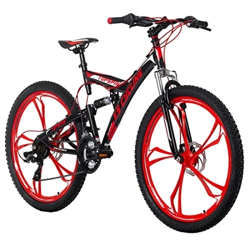 Mountain Bike : KS Cycling, Mountain bike Fully Topspin RH Unisex adulto, nero / rosso, 26 Zoll, 46 cm