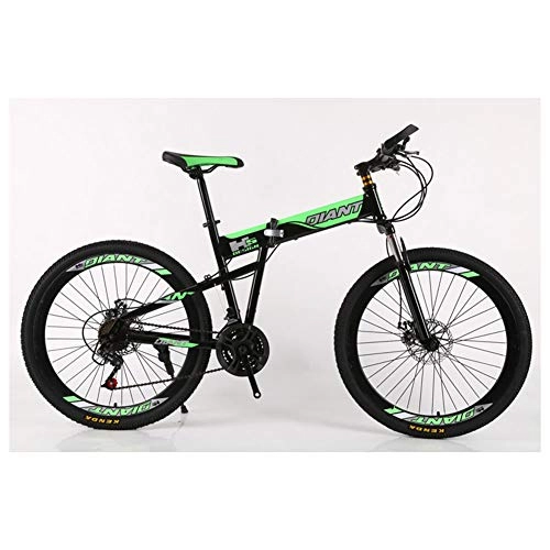 Mountain Bike : KXDLR Folding Mountain Bike 21-30 Costi Forcella della Bicicletta della Sospensione MTB Pieghevole Telaio 26" Ruote con Freni a Doppio Disco, Verde, 30 Speed
