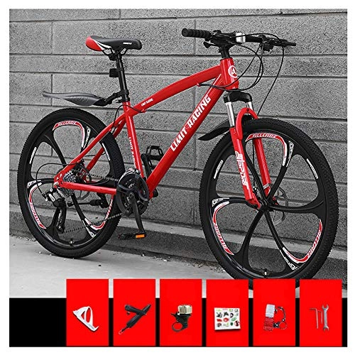 Mountain Bike : KXDLR Mountain Bike, 26 Pollici Ruote per Adulti Bicicletta, Lega di Alluminio Telaio decentrabile Blocco Forcella Anteriore-Sospensione Mountain Bicycle, Rosso, 21 Speed