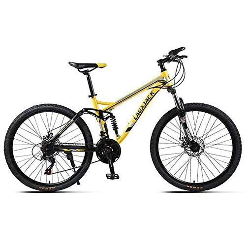 Mountain Bike : KXDLR Unisex 26" Ruota per Mountain Bike 21-27 Costi 17" Full Suspension Telaio in Lega di Alluminio Leggero, Giallo, 27 Speeds