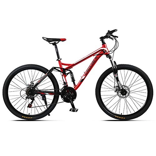 Mountain Bike : KXDLR Unisex 26" Ruota per Mountain Bike 21-27 Costi 17" Full Suspension Telaio in Lega di Alluminio Leggero, Rosso, 21 Speeds