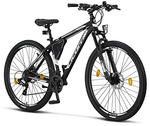 Mountain Bike : Licorne - Mountain bike Premium per bambini, bambine, uomini e donne, con cambio Shimano a 21 marce, Uomo, nero / bianco (2 freni a disco)., 26 inches