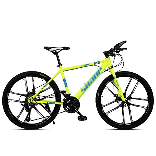 Mountain Bike : Llan Unisex Mountain Bike, Bici 24 / 26 Pollici di Montagna, for Uomini e Donne MTB Bike con Seat Regolabile, Doppio Freno a Disco, 10 Ruote Cutters (Color : Yellow, Size : 21-Speed)